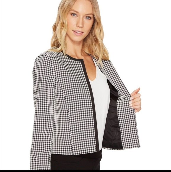 Tahari Black And White Gingham Open Front Jacket - Picture 7 of 7